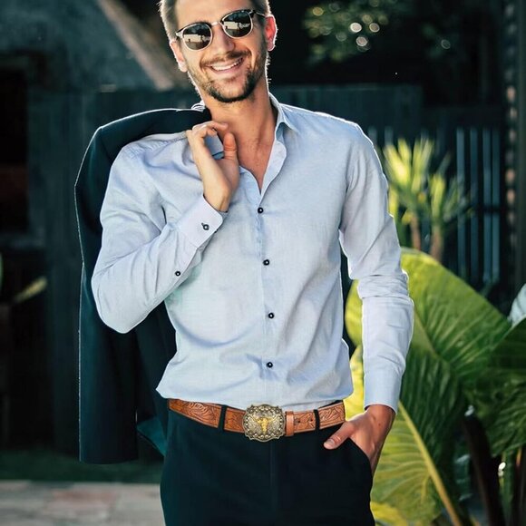 Western-PU-Leather-Belts for Men and Women Cowboy-Cowgirl Longhorn-Bull-Pattern- - Picture 8 of 8